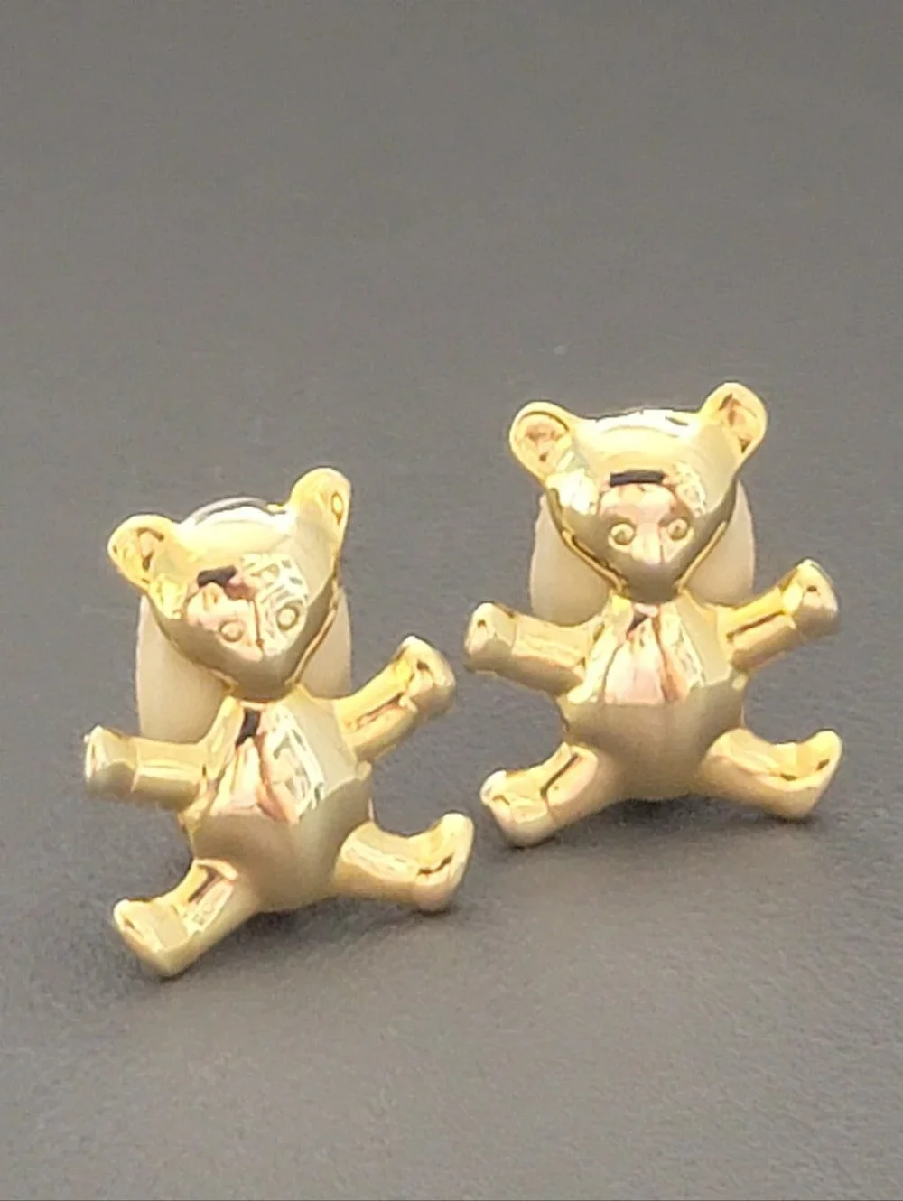Vintage Gold-Tone Teddy Bear Clip-On Earrings | Sculptural Statement Earrings